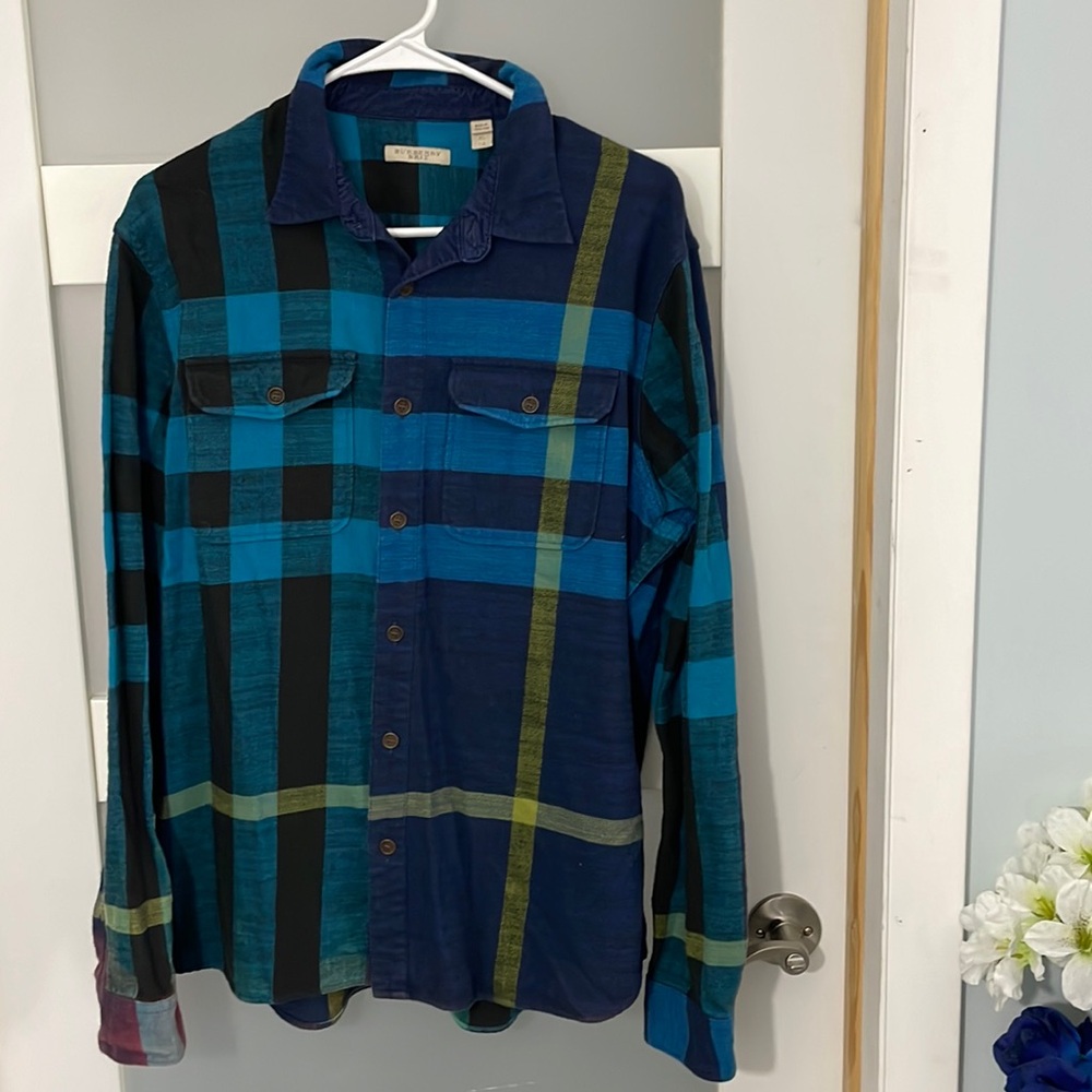 Authentic Burberry Brit Blue Black Green Nova Check 2 Pocket Shirt men